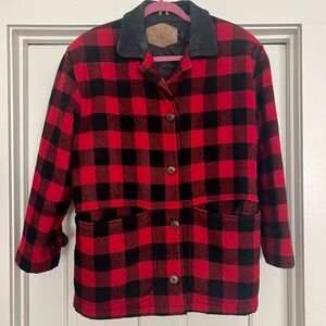 Vintage Woolrich Wool Jacket Buffalo Plaid Leather Collar